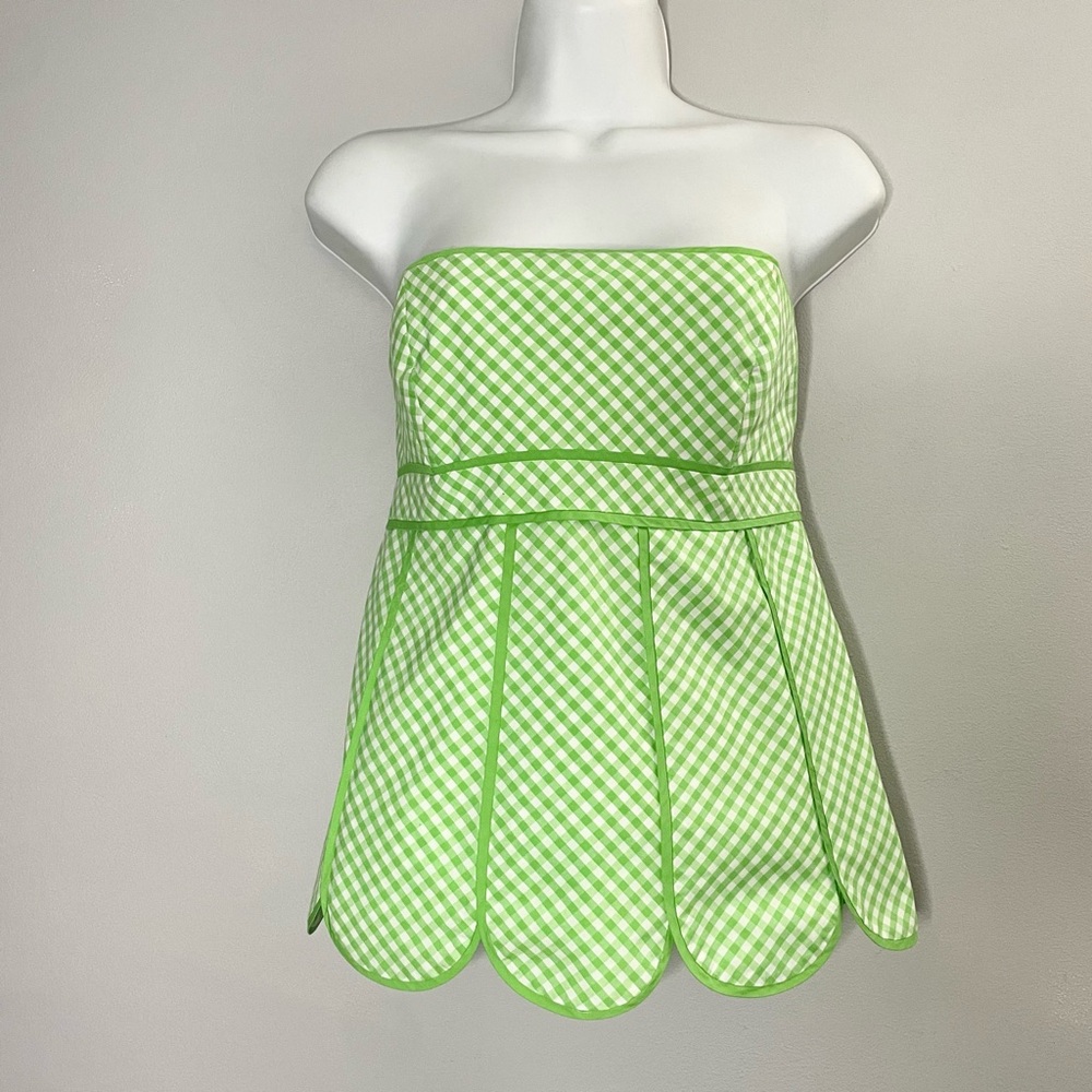 Lilly Pulitzer Gingham Scallop Hem Strapless Top Green White Size 4
